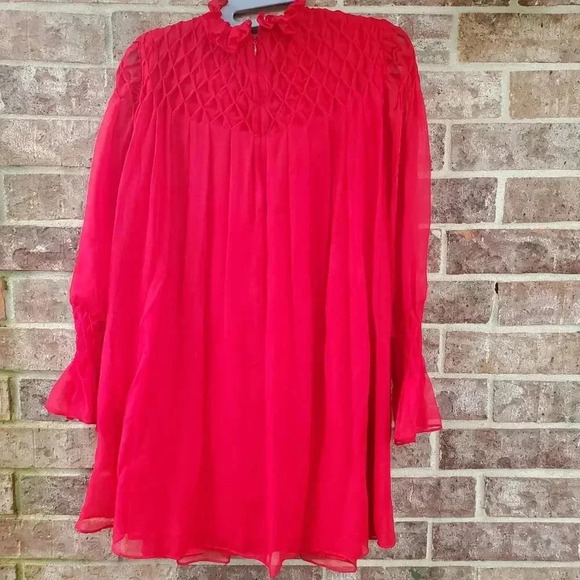 Rebecca Taylor Diamond Smocked Mock Neck Silk Dress Size S/M - Picture 4 of 5